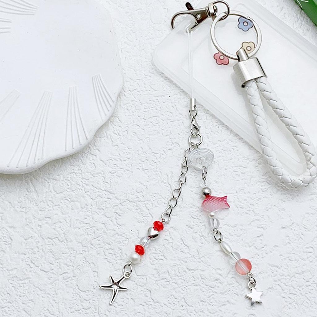 Stylish Beaded Keychain Pendant Marine Themed Keyring Bag Charm Fish Shell Starfish Cellphone Strap Accessories
