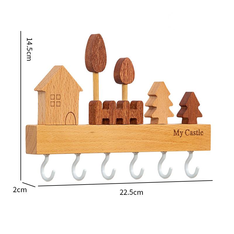 Solid Wood Wall Key Hook Creative Wall Mounted Entryway No Punch Key Organizer