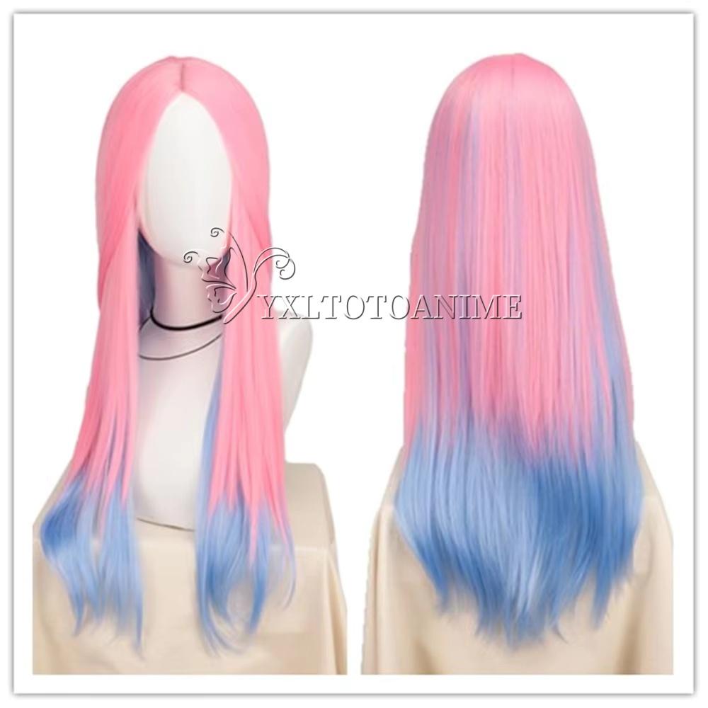 Anime Alien Stage Mizi Sua Cosplay Costume Wig Dark Blue Dress Pink Blue Long Hair Gloves Stockings Belt Set Uniform for Christm