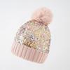 New sequined wool hat autumn and winter shiny beads keep warm removable hairball knitted hat women