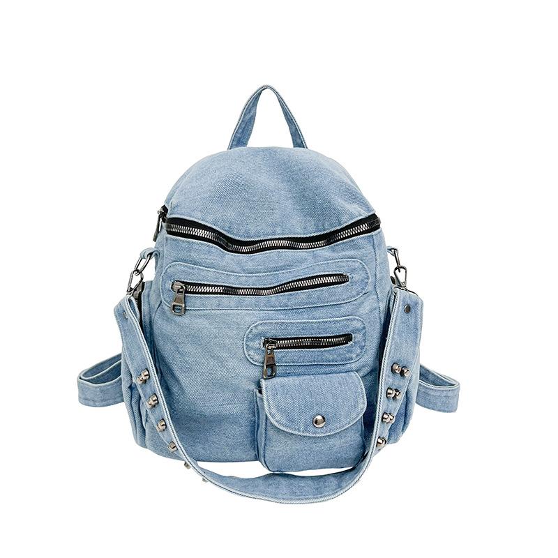 Schoolbag Retro Washed Denim Backpack Design Sense Rivet Single Shoulder Versatile College Student Schoolbag Class Commuter Backpack