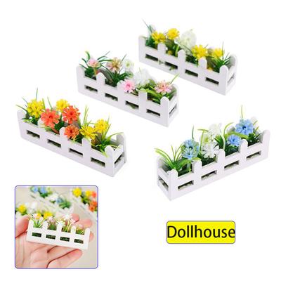 1Pcs Pretend Play Toy 1:12 Scale Dollhouse Simulated Flower Fence Decor Garden Lifelike Artificial Miniature Potted Plants