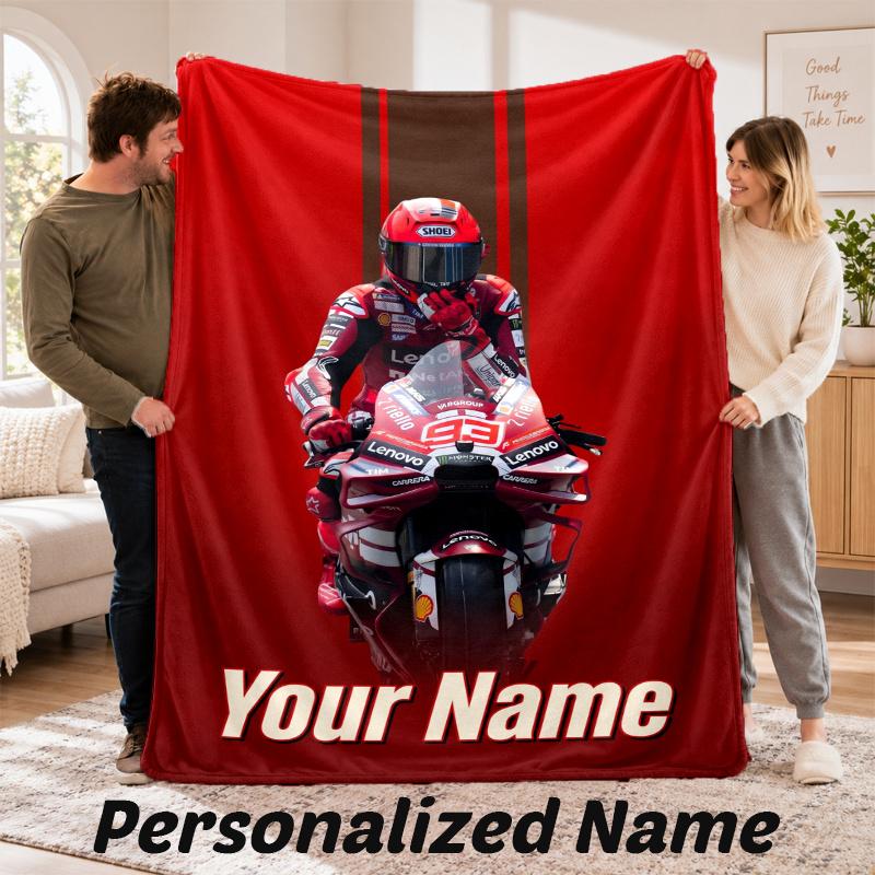 Custom Name Marc Marquez Flannel Throw Blanket Personalized Text Soft Blanket Bed Sofa Gift