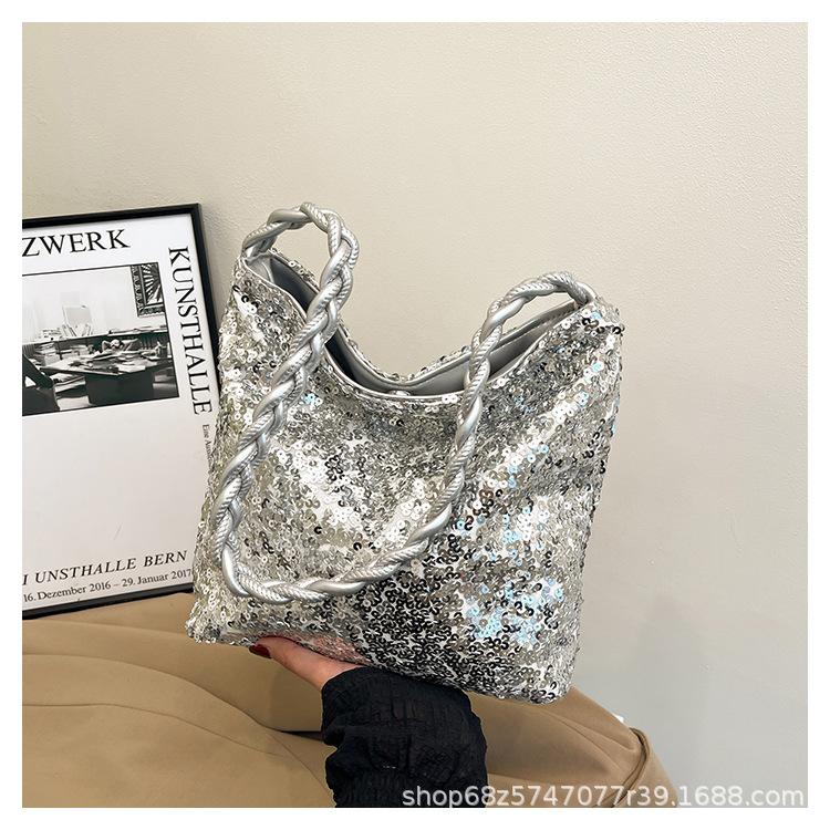 Popular popular sequined bag women's 2025 new fashion foreign style underarm shoulder bag large capacity tote bag