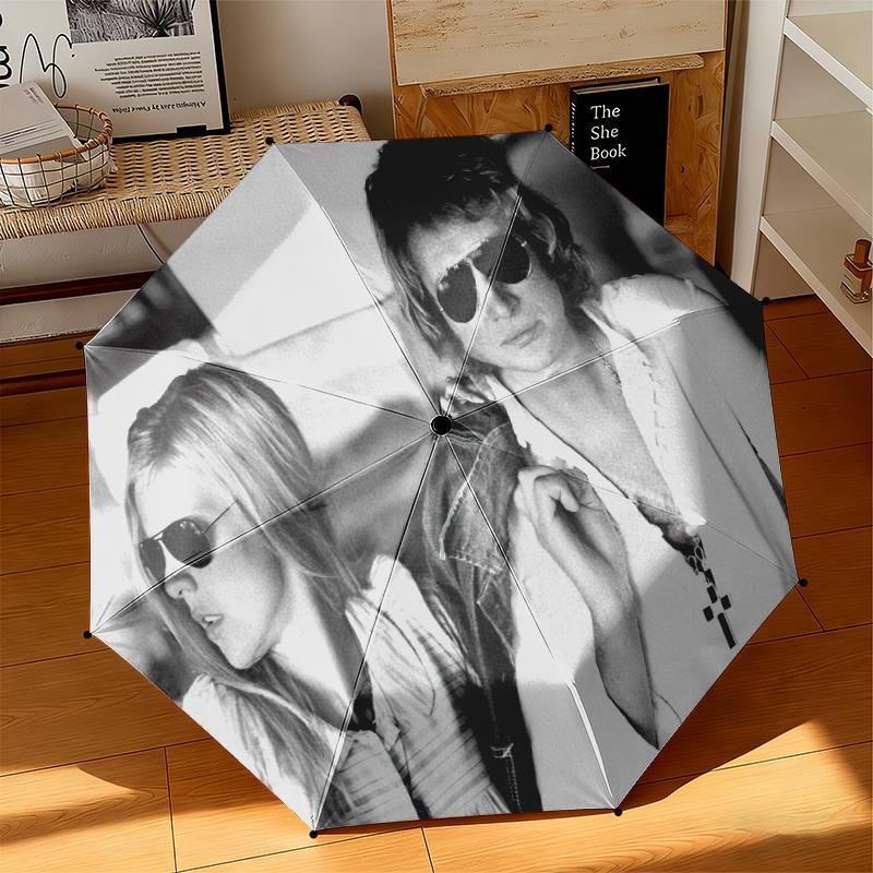 1pc Johnny Hallyday Retro Poster Umbrella Portable Folding Umbrella Iron Frame Hole Bone Structure Outdoor Home Umbrella
