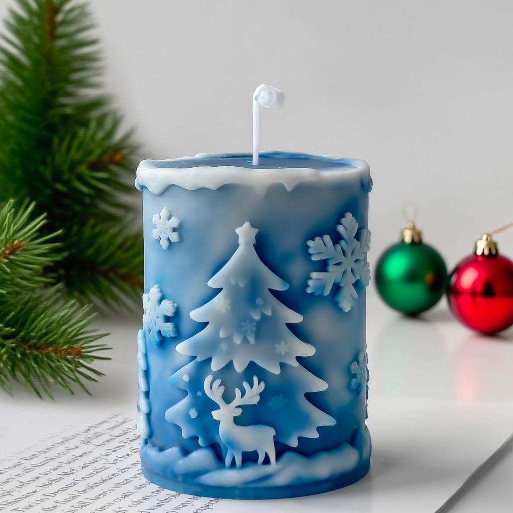 3D Relief Cylinder Christmas Snowflake Elk Silicone Candle Mold Christmas Tree Santa Aroma Plaster Mold Candle Making Supplies