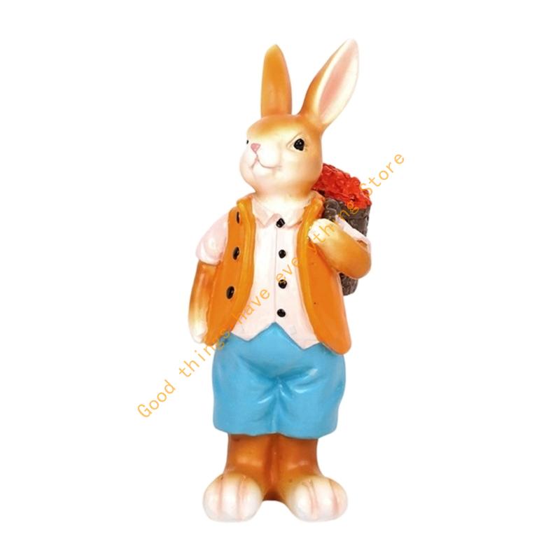 Пасхальные кролики фигурка смола статуэтка кролика современное искусство весенний домашний декор, пасхальные украшения декоративное украшение подарок 55KF