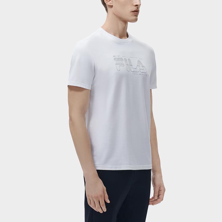 FILA White Special Series American Retro Letter Logo Print Simple Sports Casual Crew Neck Short Sleeve T-Shirt Men Tops F11M317101FWT