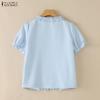 ZANZEA Blusa Casual da Donna con Scollo a V Tinta Unita Maniche Corte Larghe