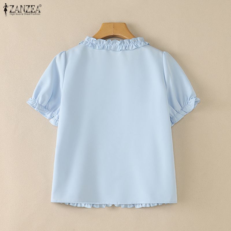 ZANZEA Blusa Casual da Donna con Scollo a V Tinta Unita Maniche Corte Larghe