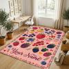 Beetle Floral Theme Soft Crystal Velvet Rug Custom Name & Text Print Non Slip Floor Rug for Bedroom Living Room