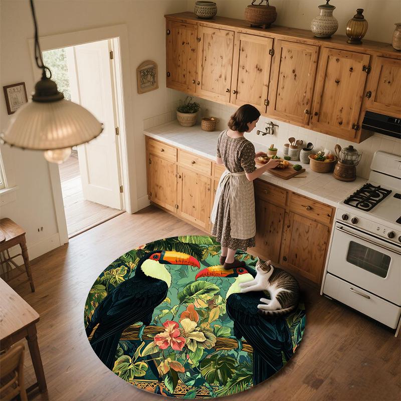 Two Toucans,Round Area Rug,Carpet Rug for Living Room Bedroom Sofa Playroom Decor,Non-slip Floor Mat