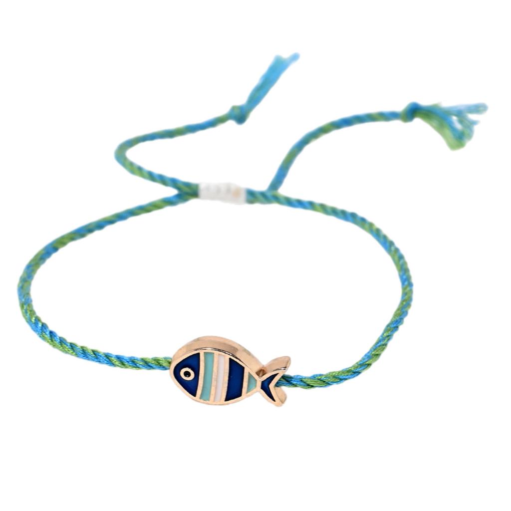 Adjustable Braided Fish Charm Bracelet With Alloy Oil Drop Pendant For Women Lightweight Stylish Jewelry Gift