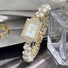 Modische Damenuhr mit Diamanten besetztem Zifferblatt, Armband mit doppelreihigen Imitationsperlen, Armbanduhren, Mädchenuhr, Reloj Mujer