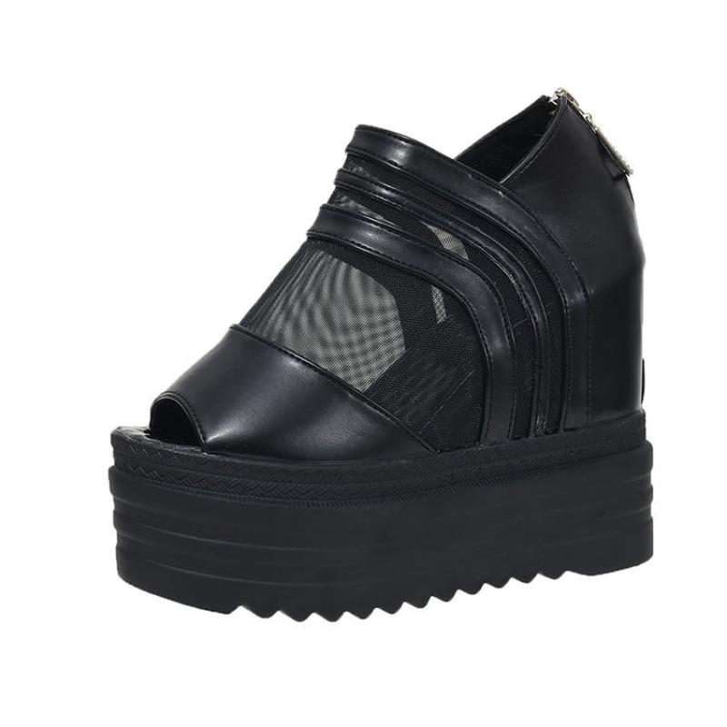 

Модные сандалии с рыбьим носком для женщин белые черные летние на платформе сетчатые дышащие на толстой подошве римские сандалии на высоком каблуке Zapatos De Mujer 42 чёрный