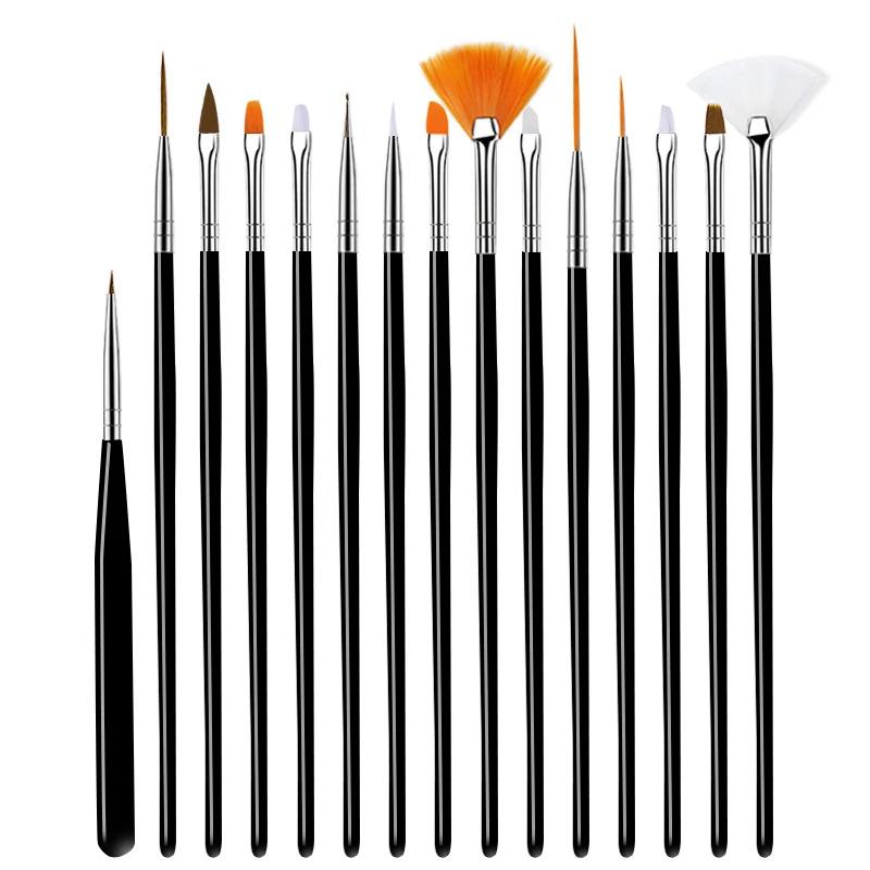 15Pcs Nail Art Pen Brushes Set Multifunctional Line Stripes Carving Brush DIY Drawing Pen UV Gel Brushes Painting Manicure Tool