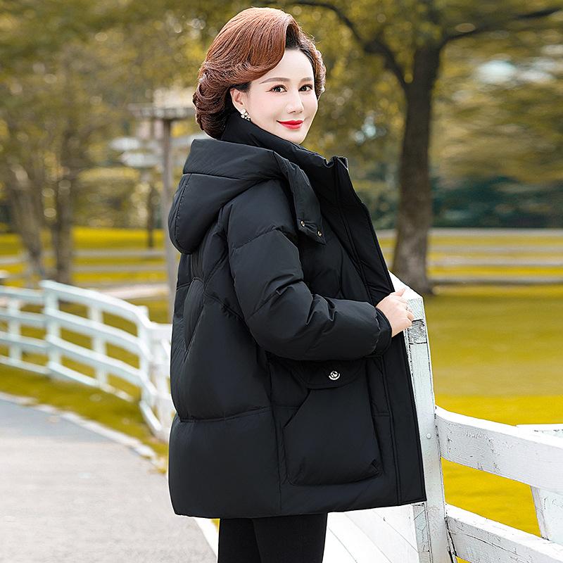 Down Jacket for Women Medium To Long Length Winter Thick and Warm Hooded Jacket for Middle-aged and Elderly Women