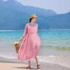 Johnature Woman Autumn O-Neck Vintage Retro Dress Niche Long Sleeves Solid Color Splicing Dress