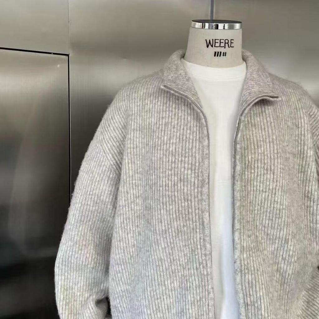 Men's Slim Fit Zip-Up Cardigan - Autumn Knit Sweater with Half-High Collar