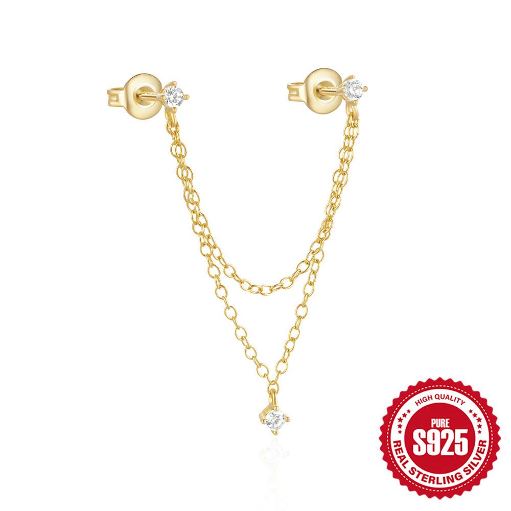 Stilvolle und schlichte S925 Sterlingsilber herzförmige Liebes-Diamant-besetzte Ketten-Quastenohrringe, Ohrstecker, Ohrlinie Damen