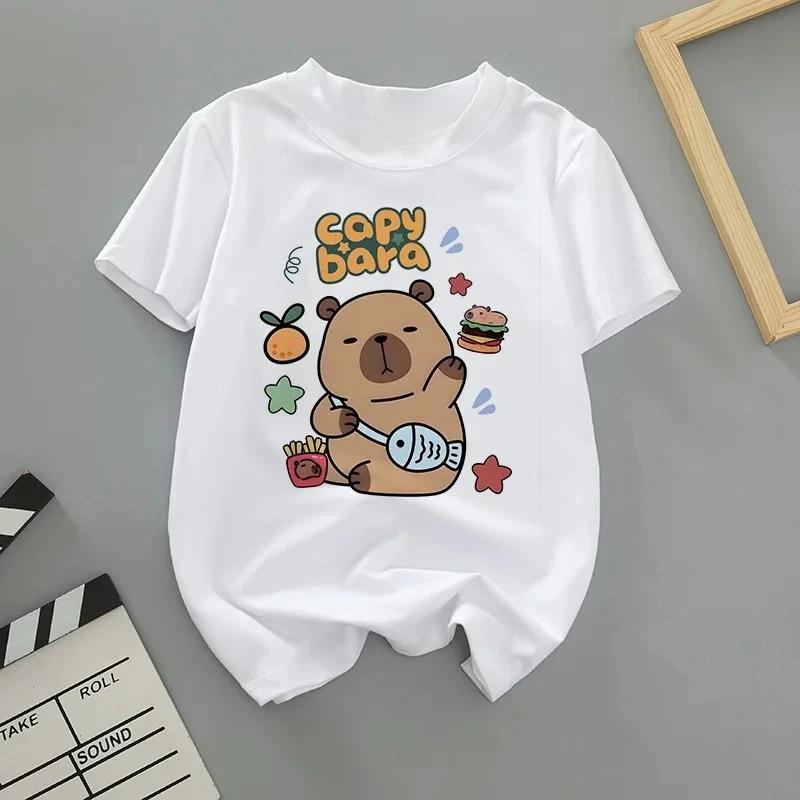 Summer Cute Capybara Print Children T-shirt Short-sleeved Fashion Boys and Girls Round-neck Baby Kid Tshirt Trend