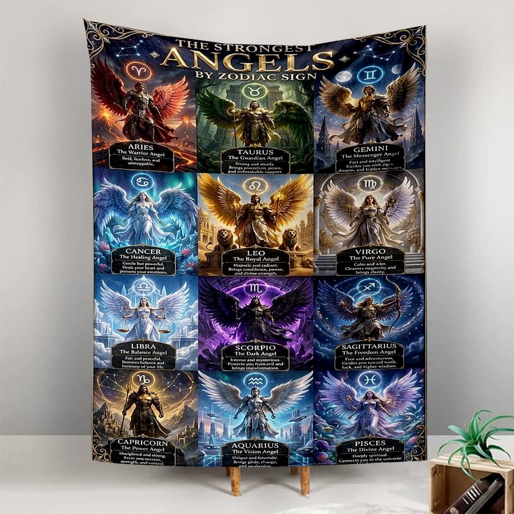 Zodiac Angels Art with Astrological Signs Patterned tapestry for bedroom and living room home decor