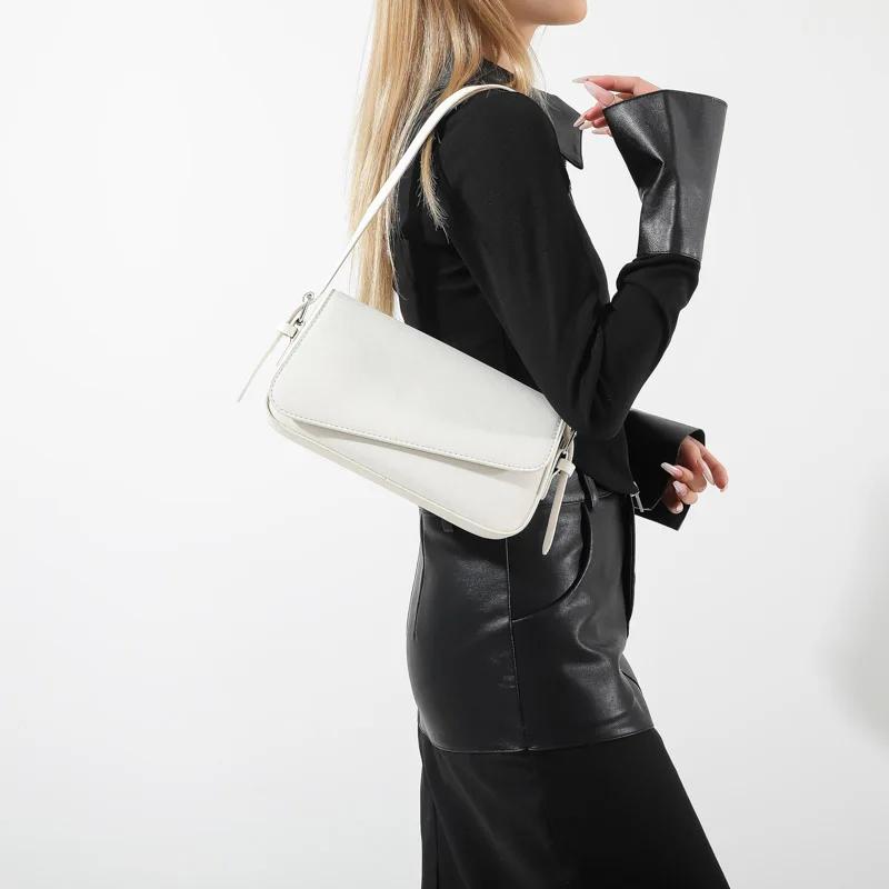 Bolso de hombro de PU con solapa sólida para mujer, botón con línea de costura, bolso para toda ocasión, bolsos de moda