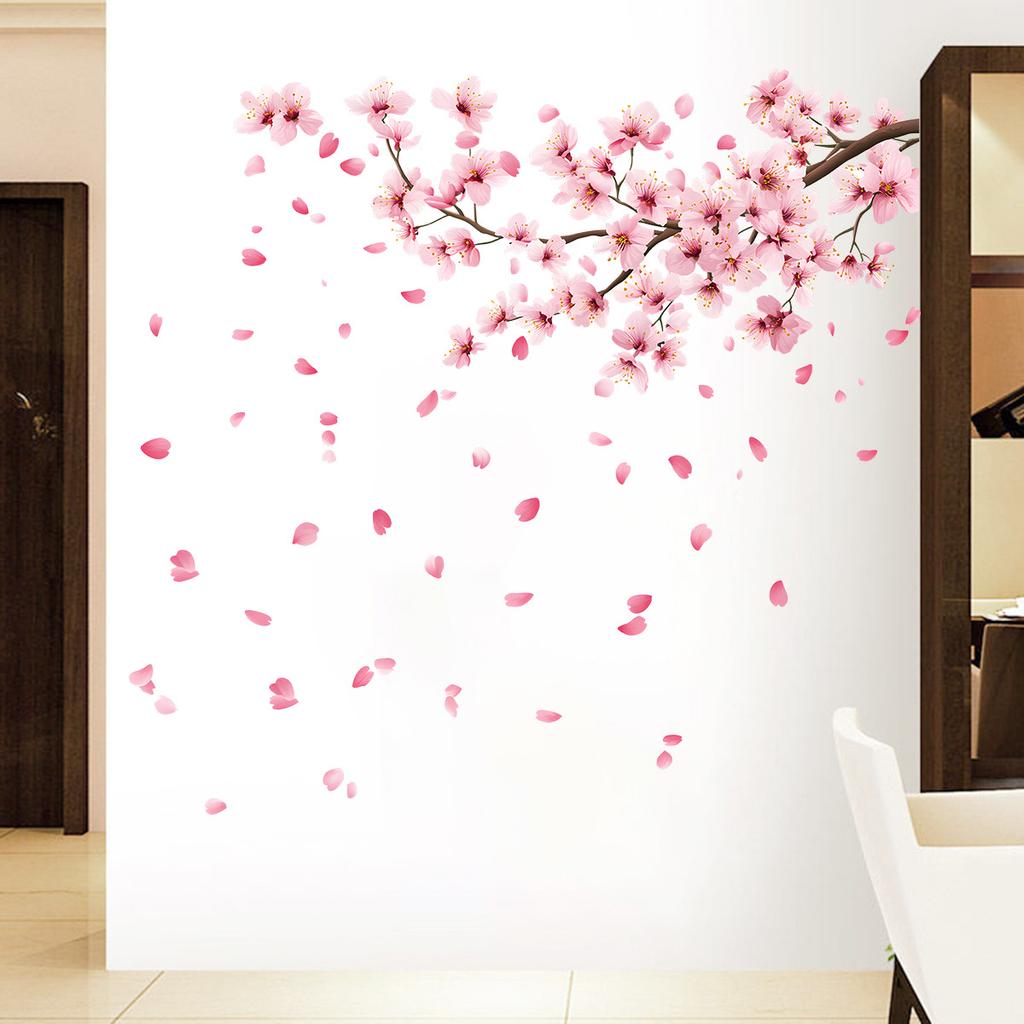 Peach Blossom Falling Branch Wall Sticker Living Room Entrance TV Wall Decoration Self-Adhesive Home Decor