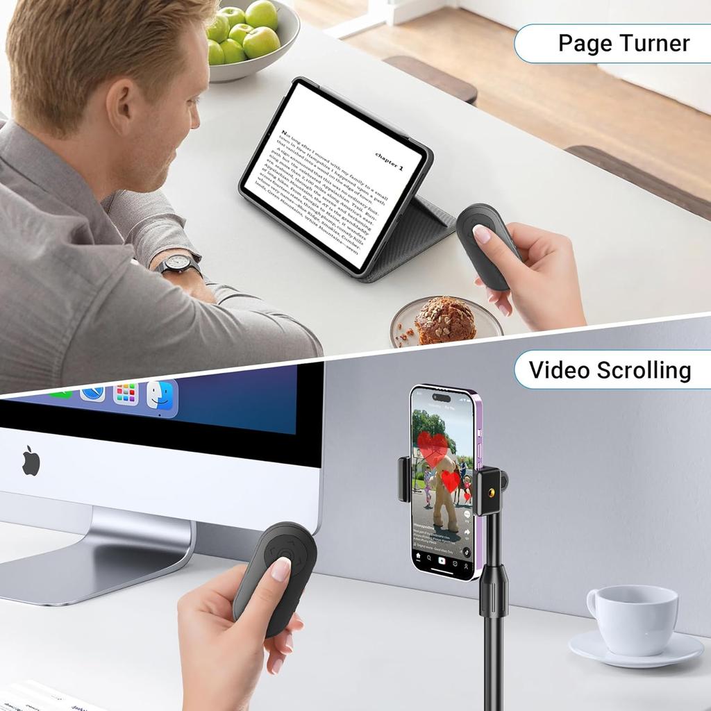 Wireless Camera Remote Control with Zoom for iPhone & Android, Versatile Shutter with Front/Rear Camera Switch for Photo & Video, Smartphone Remote