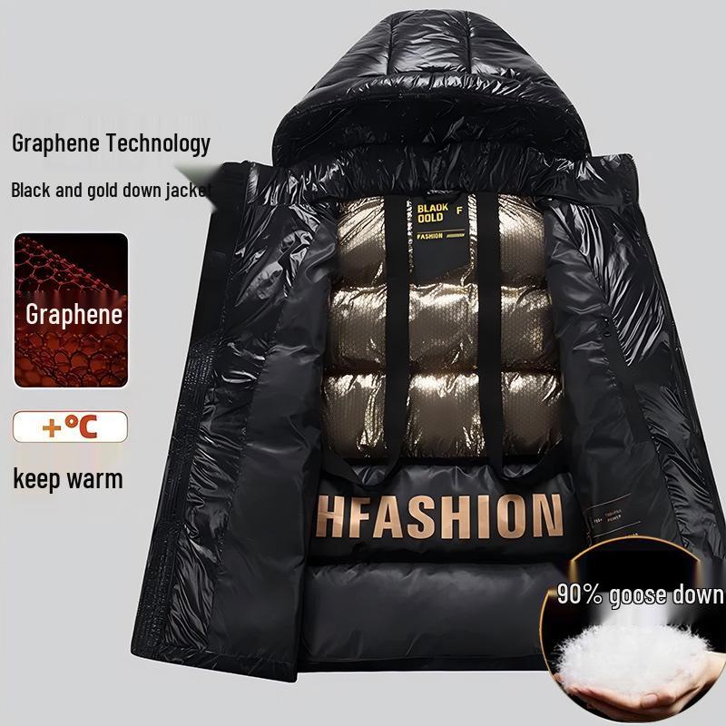 Men's Black Gold Short Down Jacket 2026: New Trendy Style, Unisex Thickened Goose Down Coat for Warmth.