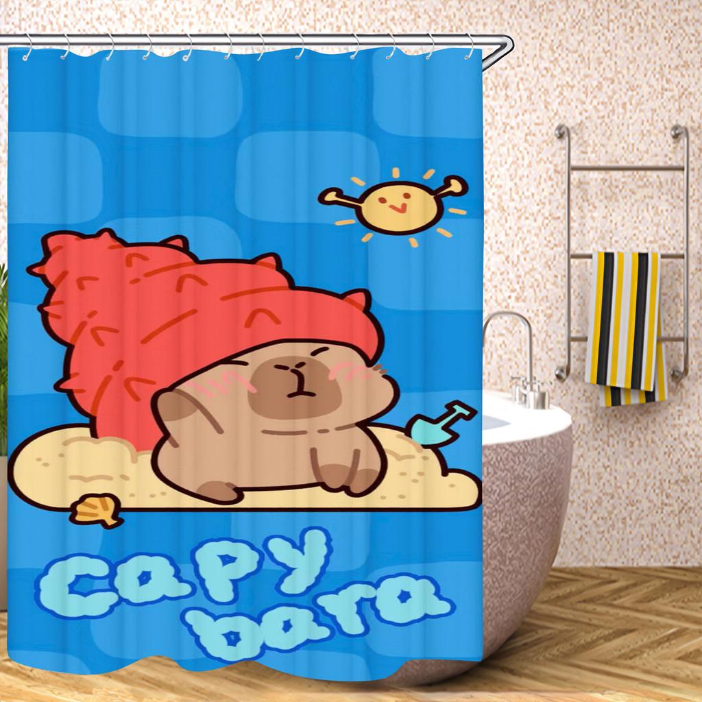 Kapibara Badrumsgardiner Tillbehörssatser Lyx Duschdraperi Bad & Saker Söt Vattentät Rolig Anime För Vardagsrum