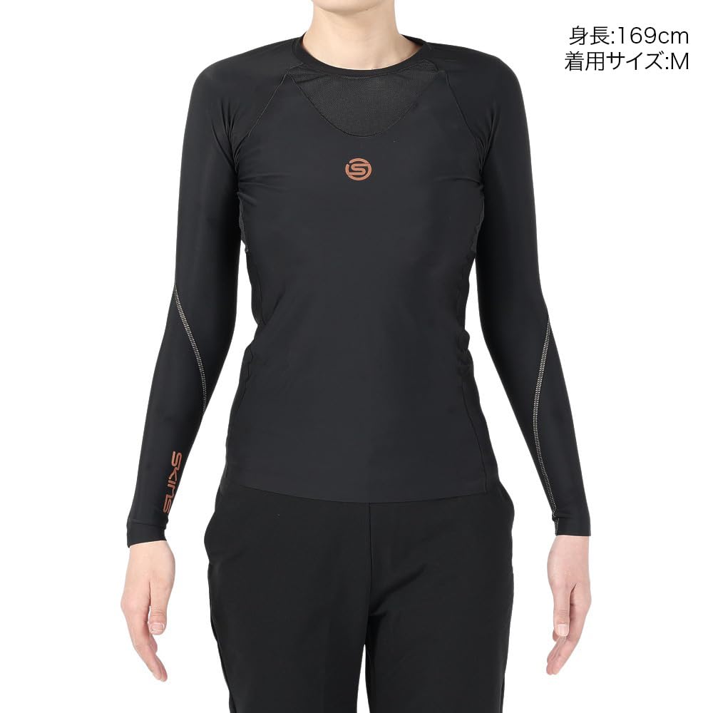 Skins Stretch Shirt Long Size 18221510 SERIES-5 Top, Sleeve, Women's, Black, L,