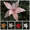 Sequin Mesh Christmas Artificial Flowers 25cm Poinsettia Flower  Festive Decoration