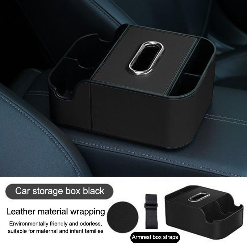 

1Pc Universal Car Armrest Organizer With 2 Cup Holders & Tissue Box - Back Seat Storage Box For Suv/Sedan Interior Accessories чорний