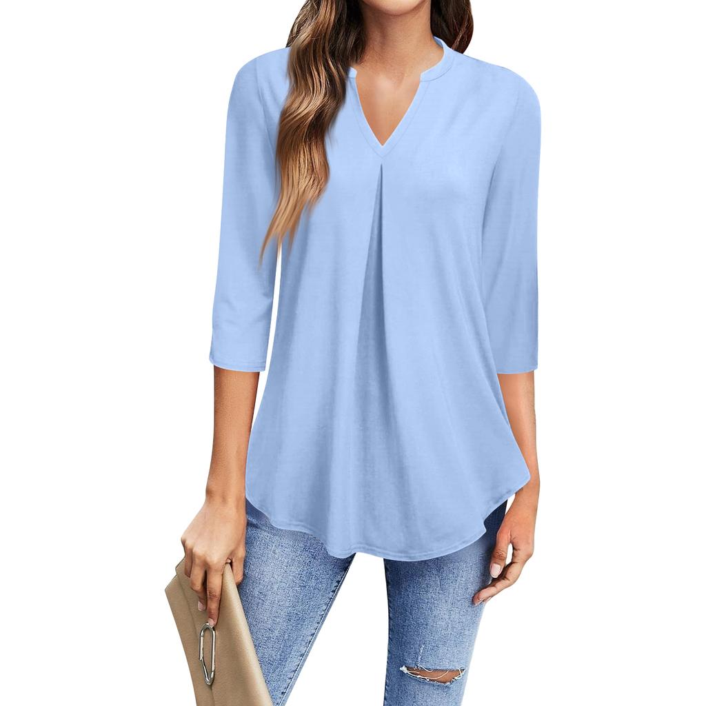 Damenmode Lässiges 3/4-Ärmel-T-Shirt V-Ausschnitt Top