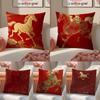 Lucky Chinese New Year Red Horse Art  Cushion Cover Pillowcase Short Plush Invisible Zipper Room Sofa Cushion Cover