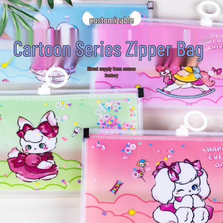 Thickened A4 3D Zipper File Bag: Transparent, Custom Logo, Waterproof, Cartoon Design for Students