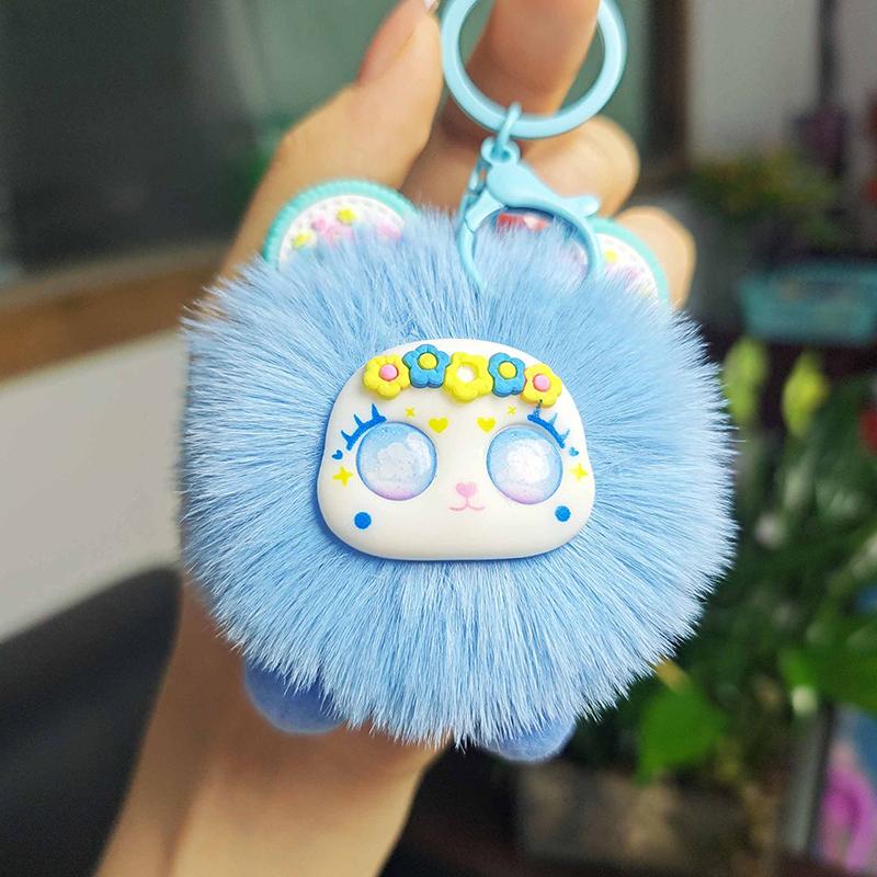 

1 Piece Rabbit Hair Pendant Imitation Coal Ball Plush Keychain Colorful Cute Creative Bag Pendant Hanging Decoration Girls Gift синий