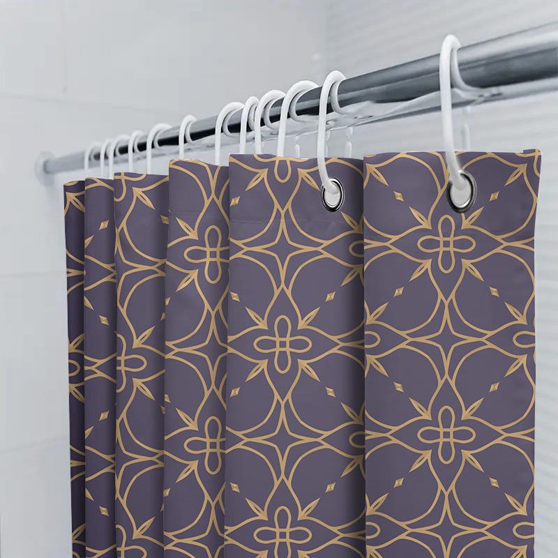 Luxury Gold Purple Shower Curtain Floral Pattern Decorative Bath Mat Set for Bathroom Accessories Extra Long Size Home Decor Ite