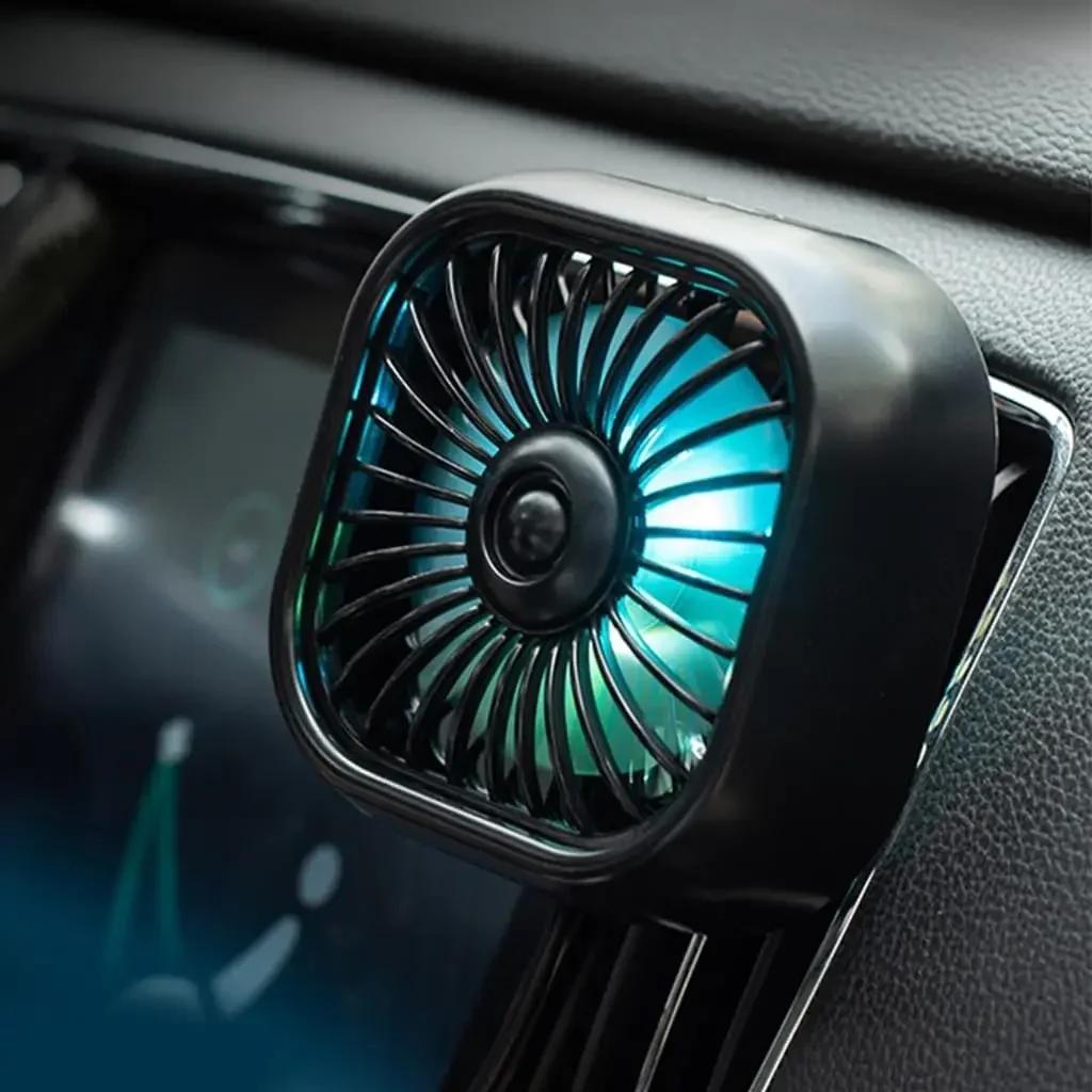 Car Air Outlet Fan USB Cooling Fan with Color Changing Light 3 Speed Fan Powerful Car Rear Seat Heat Dissipation Car Accessories