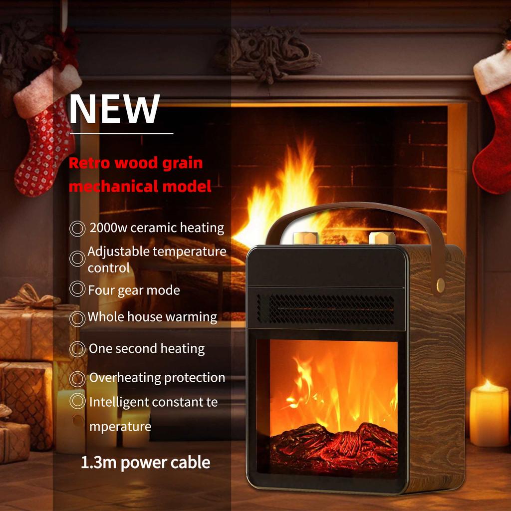 Graphene Fireplace Heating Machine Portable Household Electric Heater Simulated Flame Warm Air Blower