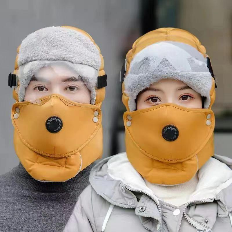 Winter Unisex Fleece-Lined Windproof Ear Protection Hat With Detachable Goggles Cold Weather Cycling Outdoor Use