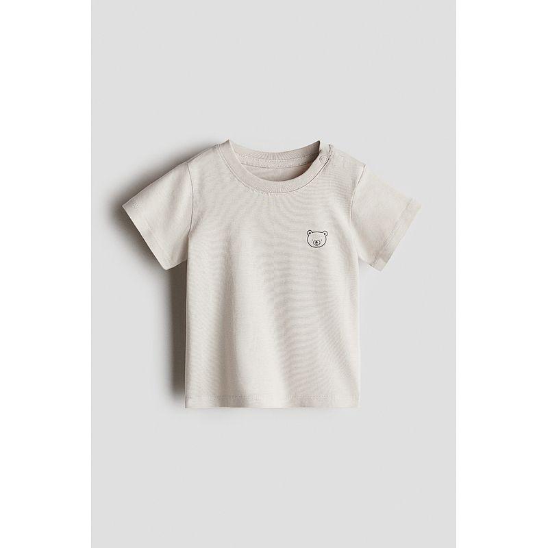 

HM Children s Clothing 2025 Summer New Arrival Baby Boy T-shirt round Neck Pure Cotton Soft Comfortable Short Sleeve Tops 1228395 Rice Gray/Bear 90/52