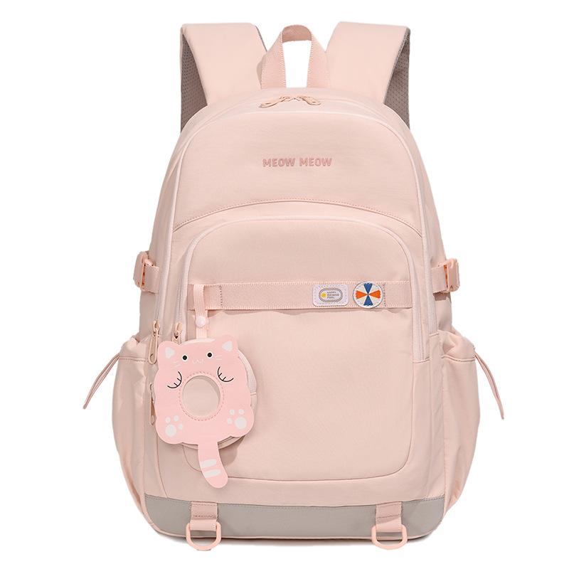 Cute Pink School Backpack with Front Pocket Casual Daypack for Girls Students Daily Use