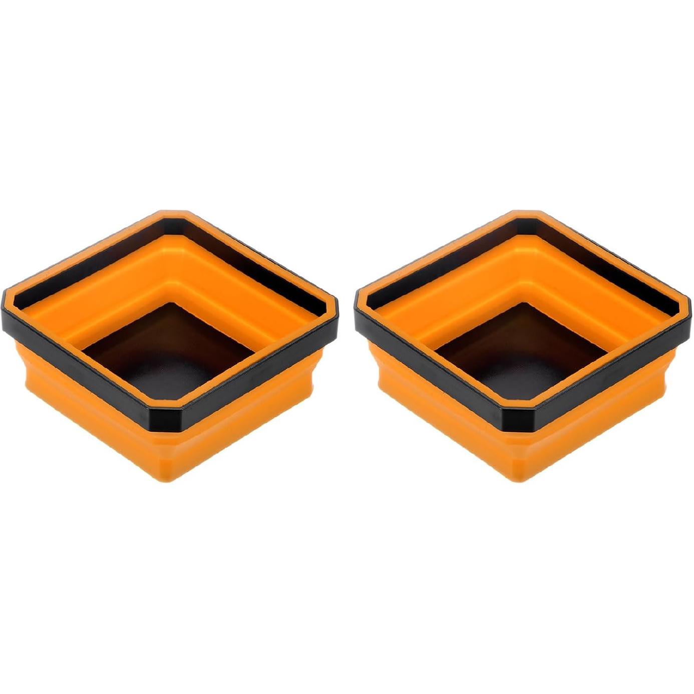 HARFINGTON 2Pcs Collapsible Magnetic Parts Tray Foldable Tool Trays Square Small Metal Parts Organiser for Fixing Screw Bolts Nuts Washers Pins, оранжевый