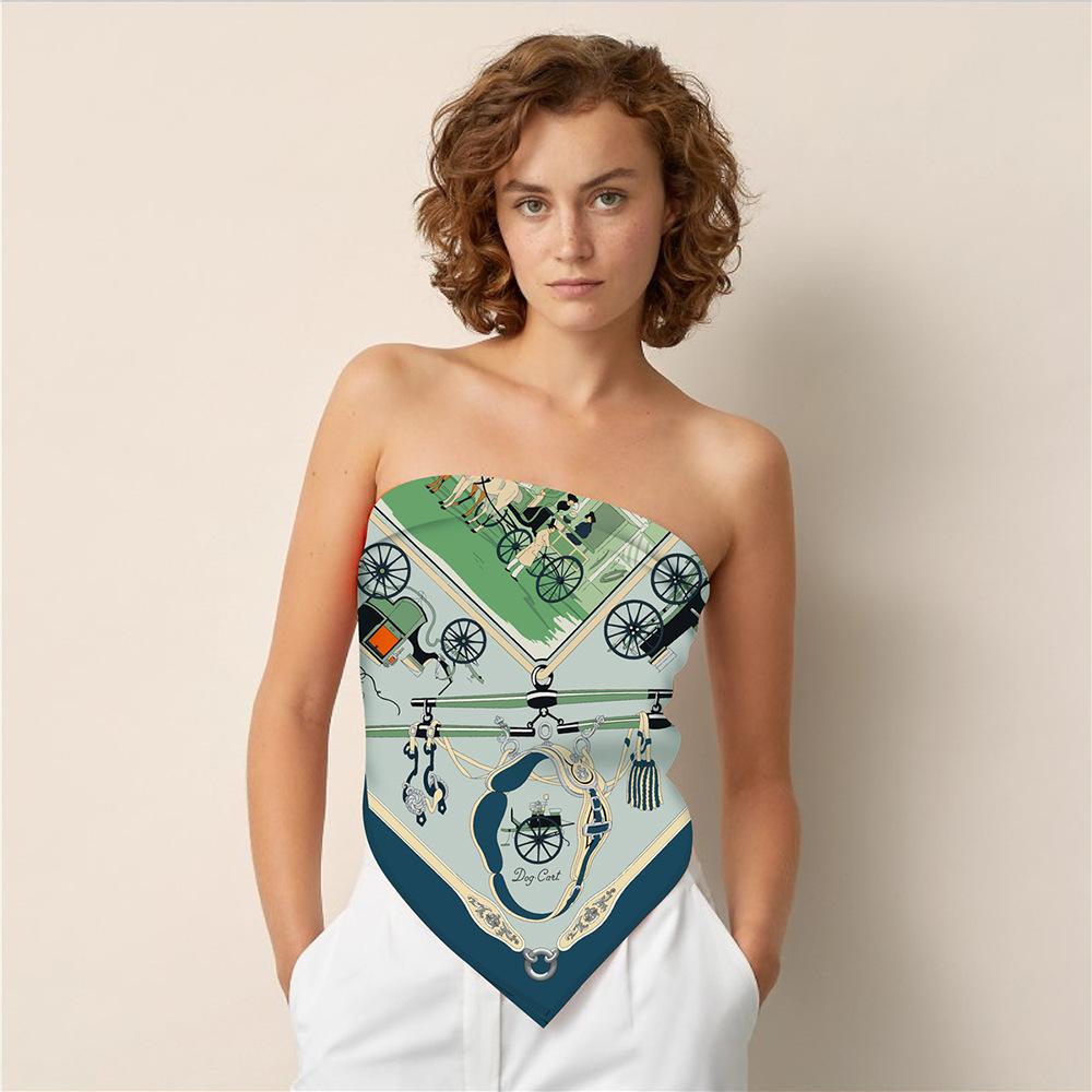 90cm Twill Silk Scarf Lady Shawl Horse Carriage Printed Square Scarves Women Hijabs Bandana Foulards Neckerchief