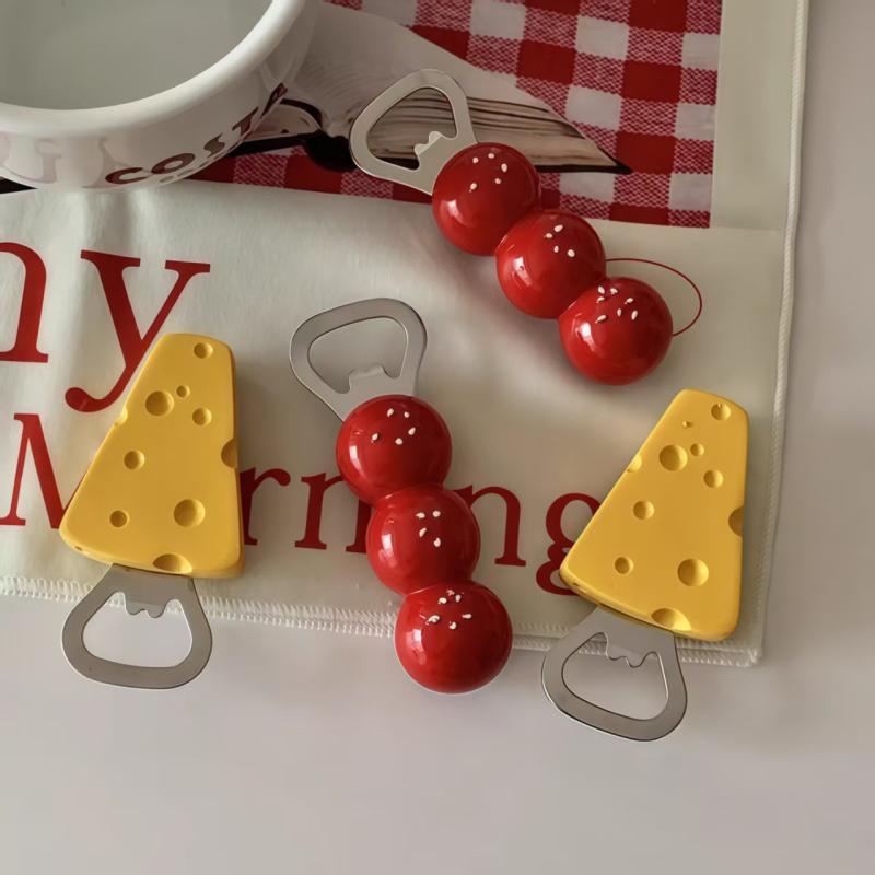 1Pcs Cute Beer Opener Kawaii Candied Haws Cheese Refrigerator Magnets Home Decor Kitchen Gadgets Cute Bottle Opener Key Chain