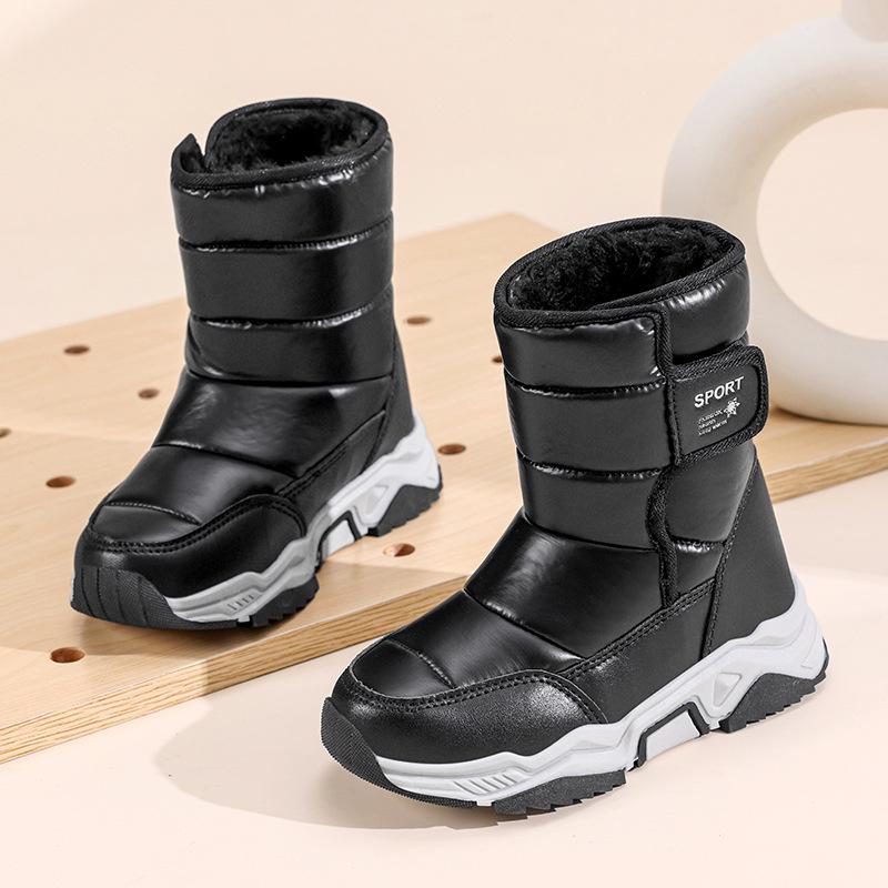 

2025 New Waterproof Leather Kids Snow Boots: Plus Velvet & Cotton, Warm High-Top for Boys & Girls 28