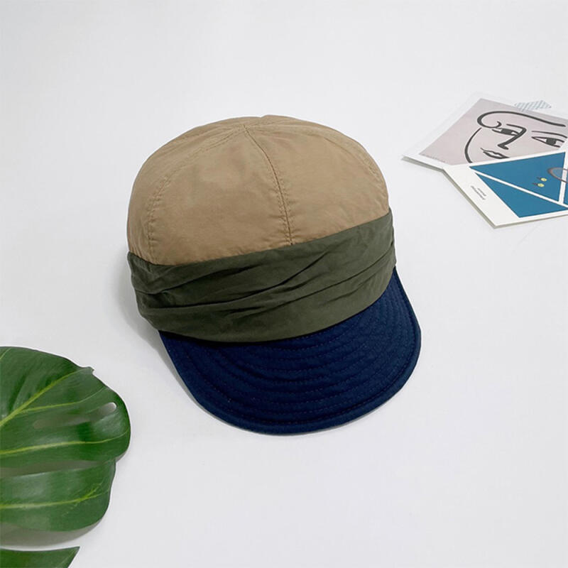 Women s and Men s Color Block Short Brim Pleated Band Middle-aged Hat C5574_Black