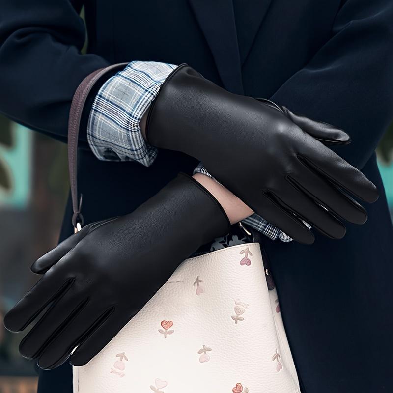 Women's Warm PU Leather Gloves for Autumn and Winter Windproof and Cold Proof Outdoor Cycling Versatile Black Gloves